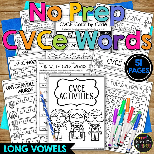 CVCe Worksheets and Activities No Prep Magic E Words Printables