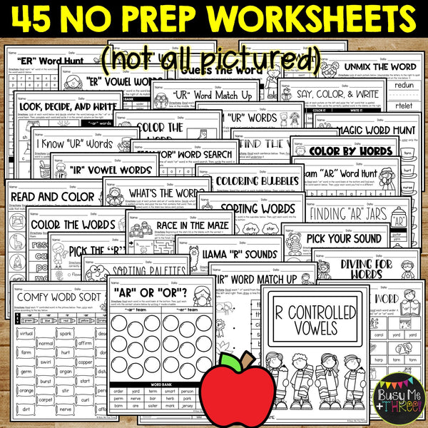 R Controlled Vowels Worksheets | ar er or ir ur | Activities No Prep Printables