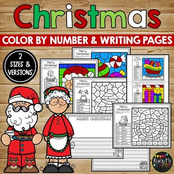 Christmas Activities for Math and Writing | Color by Number and Writing Sheets