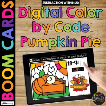Thanksgiving Boom Cards™ Color by Code PUMPKIN PIE Digital Learning Activity