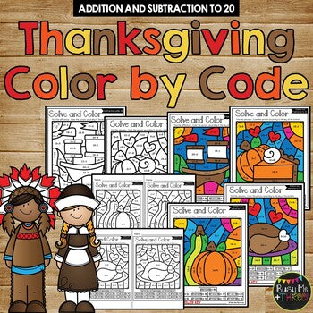 Color by Code Thanksgiving Activities {Addition and Subtraction to 20}