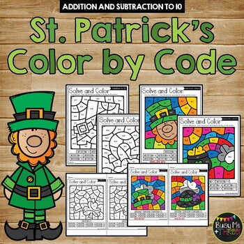 Color by Code St. Patrick's Day Math Activities {Addition & Subtraction to 10}