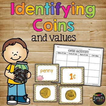 Identifying Coins Money Activity Center Worksheet, Kindergarten & First Grade