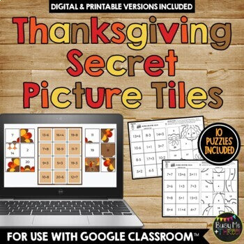 Thanksgiving Secret Picture Tiles Activity Distance Learning Google Classroom™