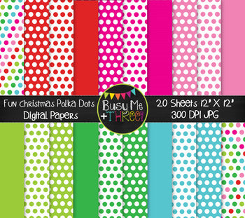 Christmas Digital Papers Fun Dots on White {Commercial Use Digital Graphics}