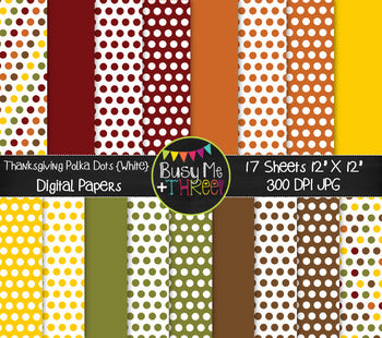 Fall Polka Dots on White Digital Papers {Commercial Use Digital Graphics}