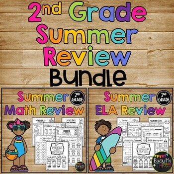 End of the Year REVIEW 2nd Grade SUMMER BUNDLE No Prep Printables Math & ELA