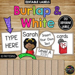 Editable Labels Burlap and White Theme for Classroom {170 Labels}