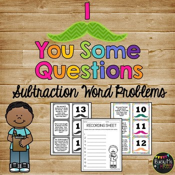 SUBTRACTION Word Problems, I Mustache You Some Questions, Numbers 1-20