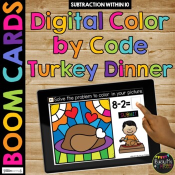 Thanksgiving Boom Cards™ Color by Code TURKEY DINNER Digital Learning Activity