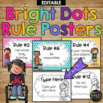 Editable Rule Posters BRIGHT POLKA DOT Melonheadz Edition, Rules