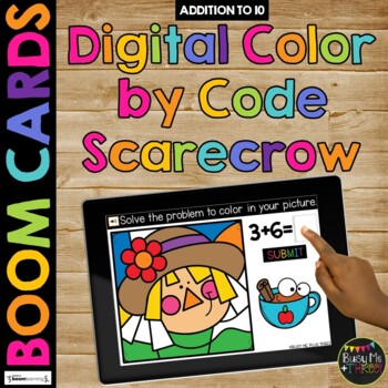 Boom Cards™ Fall Color by Code SCARECROW Digital Learning Activity, Addition