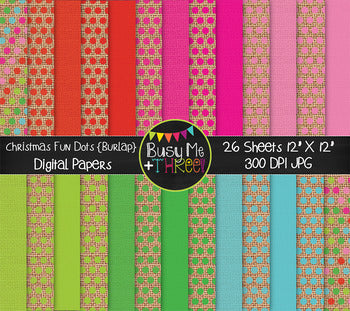 Burlap Christmas Fun Polka Dots Digital Papers {Commercial Use Digital Graphics}