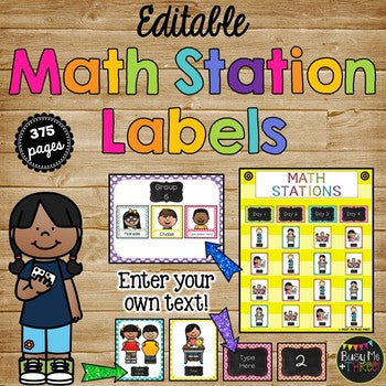 Guided Math Rotation LABELS for Small Groups EDITABLE Brights & Chalkboard