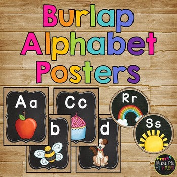 Alphabet Posters and Word Wall Labels BURLAP AND CHALKBOARD Farmhouse