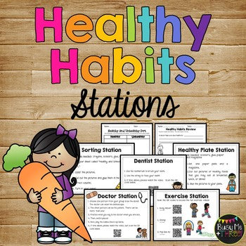 Healthy Habits Stations, Eating Healthy, Doctor, Dentist, Exercise {K, 1, 2}