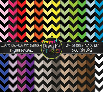 LARGE Chevron Mix, Black Digital Papers {Commercial Use Digital Graphics}