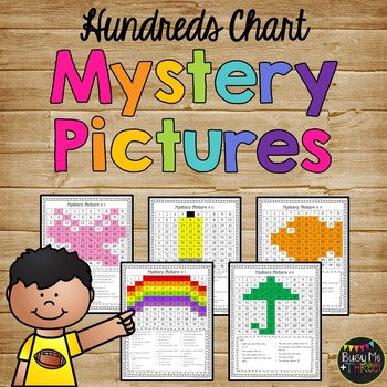 One Hundreds Chart Mystery Pictures Packet, Math Hidden Pictures