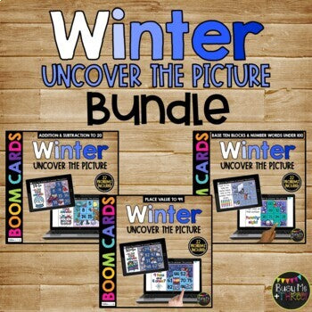 WINTER Boom Cards™ Uncover the Picture BUNDLE Fact Fluency & Place Value