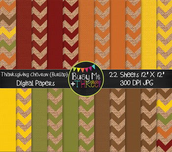 Thanksgiving Chevron on Burlap Digital Papers {Commercial Use Digital Graphics}