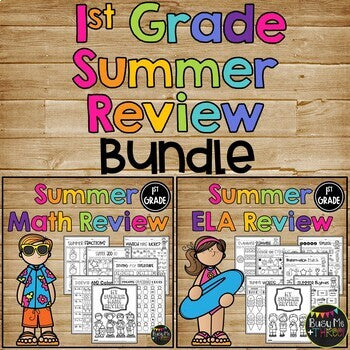 End of the Year REVIEW 1st Grade SUMMER BUNDLE No Prep Printables Math & ELA