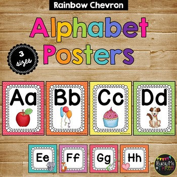 Alphabet Posters and Word Wall Labels, Rainbow Chevron