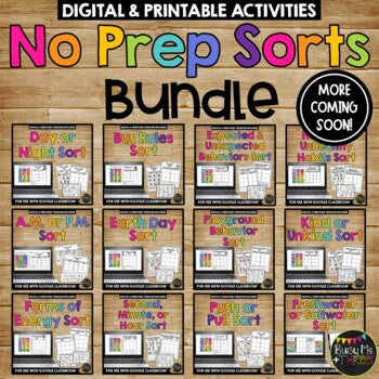 No Prep SORTS Growing BUNDLE Worksheets for Math, Science, Behavior