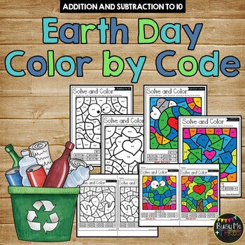 Color by Code Earth Day Math Activities {Addition & Subtraction to 10}
