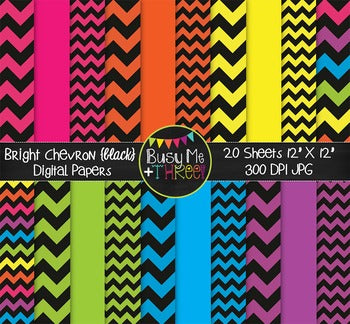 Large Bright Chevron {BLACK} Digital Papers {Commercial Use Digital Graphics}