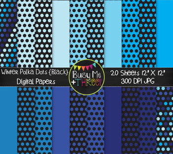 Winter Digital Papers Polka Dots on Black {Commercial Use Digital Graphics}