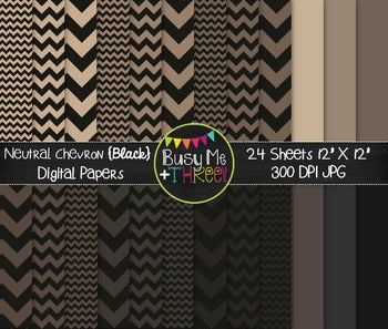 Neutral & BLACK Chevron Digital Papers {Commercial Use Digital Graphics}