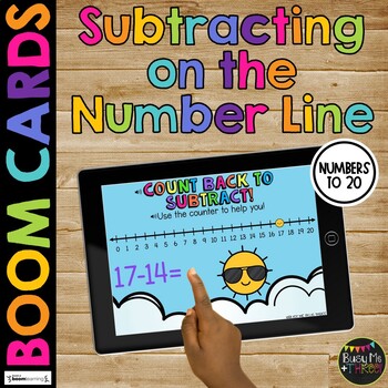 Subtracting Numbers on the Number Line to 20 BOOM CARDS™ Digital Learning Game