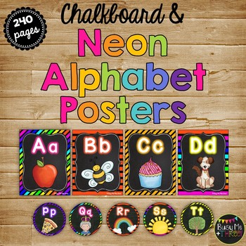 Alphabet Letter Posters and Word Wall Labels, Chalkboard & NEON
