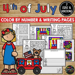 Fourth of July Activities for Writing & Math Color by Number & Writing Pages 4th