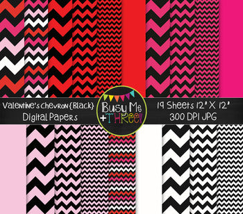 Valentine's Day Chevron on Black Digital Papers {Commercial Use Graphics}