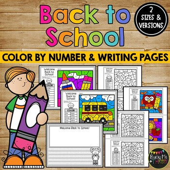 Back to School Activities for Writing & Math | Color by Number & Writing Pages