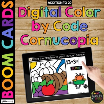 Thanksgiving Boom Cards™ Color by Code CORNUCOPIA Digital Learning Activity