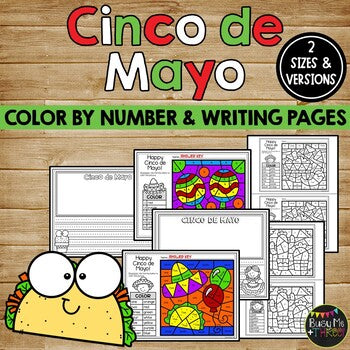 Cinco de Mayo Activities for Writing & Math | Color by Number & Writing Pages