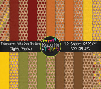 Thanksgiving Burlap Polka Dots Digital Papers {Commercial Use Digital Graphics}