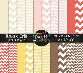 Banana Split Chevron Digital Papers {Commercial Use Digital Graphics}