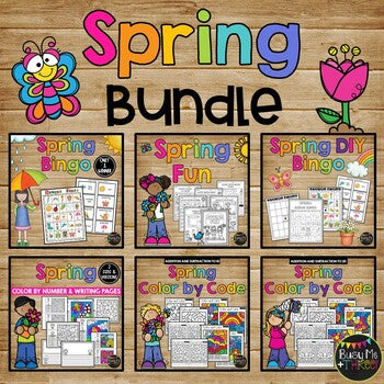 SPRING Activities BUNDLE with Bingo, No Prep Worksheets, Color by Number