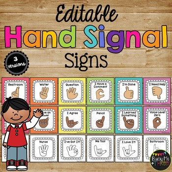 Hand Signals for the Classroom, EDITABLE Classroom Management Bright Chevron