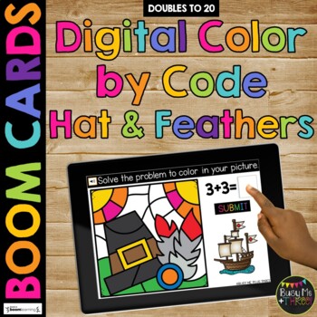 Thanksgiving Boom Cards™ Digital Color by Code HATS Distance Learning, Doubles