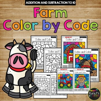 Color by Code FARM ANIMALS Color by Number {Addition & Subtraction to 10}