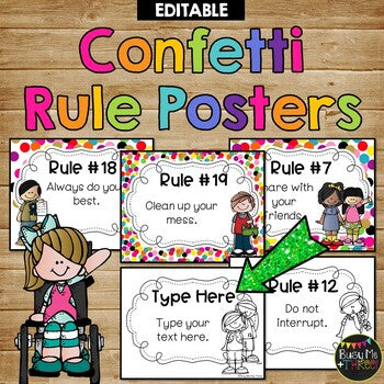 Editable Rule Posters RAINBOW CONFETTI Melonheadz Edition, Rules