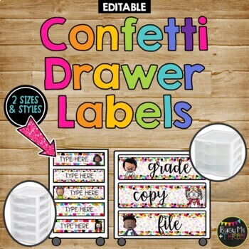 Editable Bright Confetti Drawer Labels for Sterlite Containers | Classroom Décor