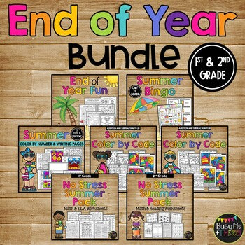 End of the Year Summer Fun BUNDLE No Prep Worksheets, Bingo, Color by Number