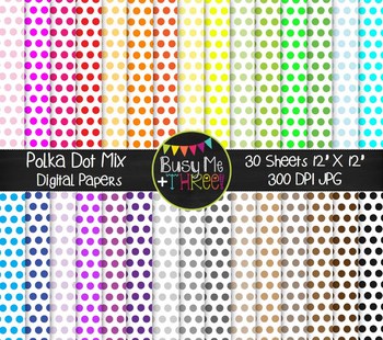 Polka Dots on White Mix Digital Papers {Commercial Use Digital Graphics}