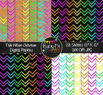 Thin Neon Chevron Digital Papers {Commercial Use Digital Graphics}