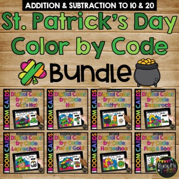 St. Patrick's Day Boom Cards™ Color by Code BUNDLE, 8 Decks Add & Subtract